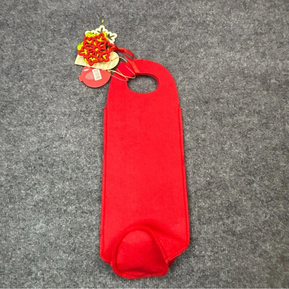 Hallmark Red Velvet Wine Bag Christmas New Years Winter with Charms New Lot of 2